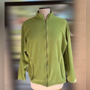 LL Bean Sweater Fleece Jacket Women’s XL Lime Green Pocket Mock Neck *pilling*